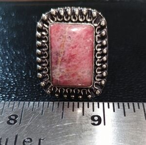 Large 13x20mm Pink Rhodonite Natural Stone BOHO Statement Ring Sz 8